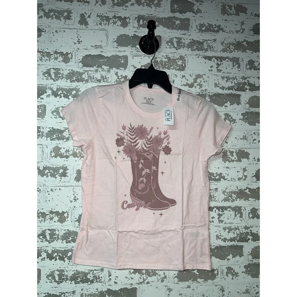 NWT! The Children's Place Cowboy Boots Flowers Graphic Print Pink Size XL